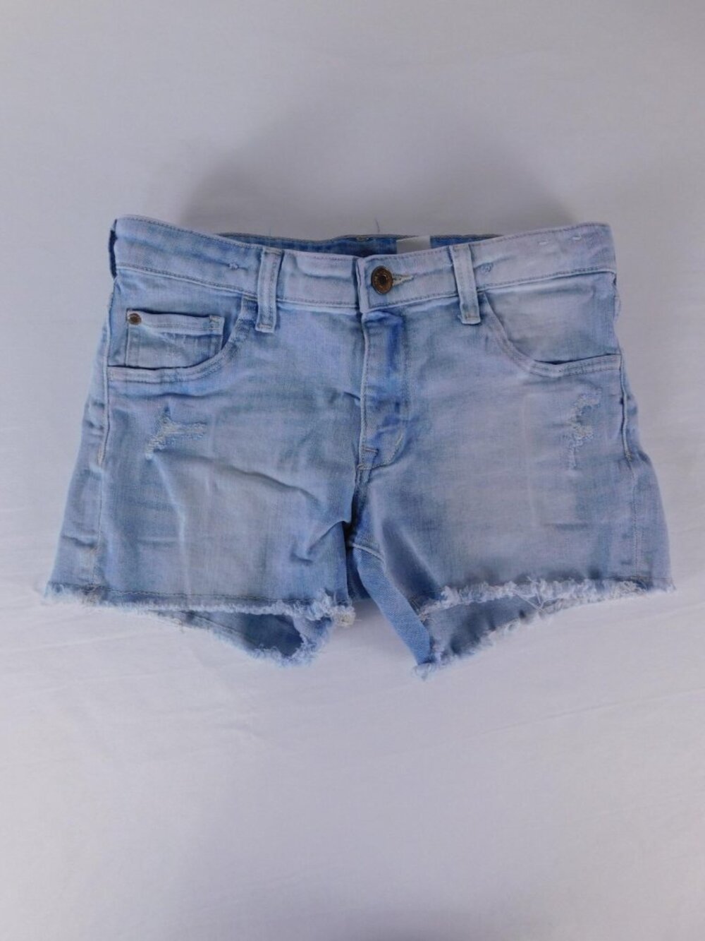 H&M Shorts Kids 11-12 Years Blue Cut-Off Denim Distressed Frayed Hem Zip Casual